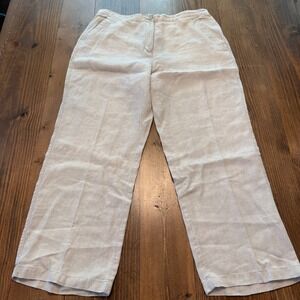 LL Bean 100% Linen Pull On Pants Womens Size 16 Straight Leg Beige Lightweight